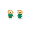 Boucles d'oreilles clous en émeraude naturelle taille ronde 1/2 carat en or jaune 14 carats, sertissage Martini à 3 griffes