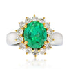 3 Carat Vivid Green Colombian Emerald and Diamond Halo Ring 18K White Gold