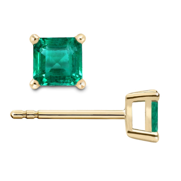 3mm-4mm Colombian Emerald Square-Cut Stud Earrings in 18k Gold