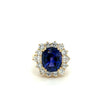 Bague Halo en Or Jaune 14K avec Saphir Bleu Ovale de 7,15 Carats et Diamants