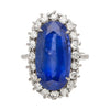 Bague ancienne Old Mine 11,3 carats Saphir bleu de Birmanie non chauffé & halo de diamants en platine
