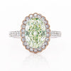 GIA 3.3 Carat Fancy Green-Yellow Oval Diamond Halo 18K Gold Ring