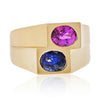 Bague à serti clos unisexe en or 18k avec saphir bleu et rose certifié GIA
