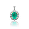 Pendentif en émeraude naturelle et halo de diamants en or blanc massif 18k