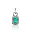Pendentif en émeraude naturelle et halo de diamants en or blanc massif 18k