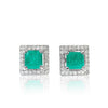 Boucles d'oreilles en émeraude naturelle avec halo de diamants en or massif 18 carats