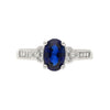 Saphir bleu naturel taille ovale avec diamants naturels taille baguette en or blanc massif 18k