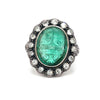 Bague Halo Diamant Antique Émeraude Sculptée Scarabée 15 Carats Époque Victorienne