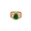Vintage 18K ذهب وردي يشم محفور ضفدع مفتوح ساق Ring مع أحجار جانبية من الماس