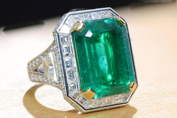 AGL Certified 15.78 Carat No Oil Emerald and Half Moon Cut Diamond Ring – Assay Jewelers