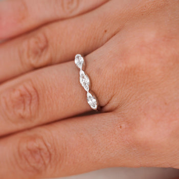 0.30 Carat Marquise Cut Diamond in Platinum Three Stone Wedding Band Ring – Assay Jewelers