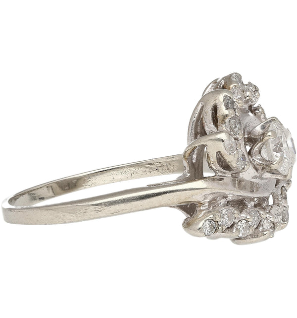 0.45 Carat Old European Cut Diamond Halo 14K White Gold Floral Engagement Ring