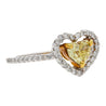 0.77 Carat Floating Fancy Yellow Heart Diamond & Diamond Halo Engagement Ring