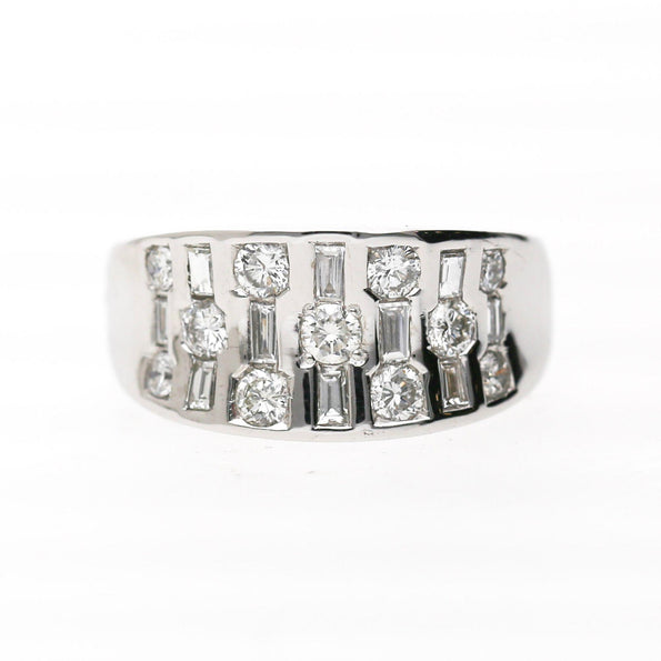 1 Carat Round & Baguette Diamond Channel Set Platinum 3 Row Band Ring