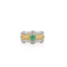 1 Carat Square Cut Emerald and Diamond Platinum & 18K Gold Ribbed Ring