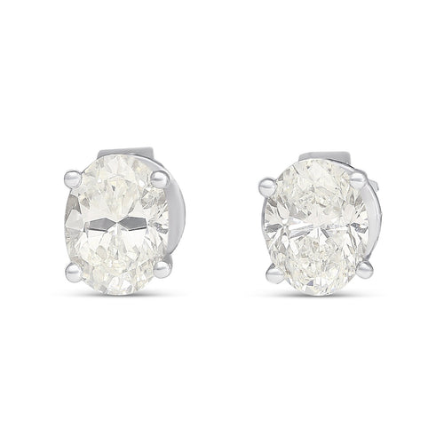 1 Carat Total Oval Cut 18K White Gold Solitaire 4-Prong Stud Earrings