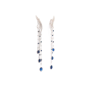 10 Carat Blue Sapphire & Diamond Dangle Drop Ear Climb Chandelier Earrings – Assay Jewelers