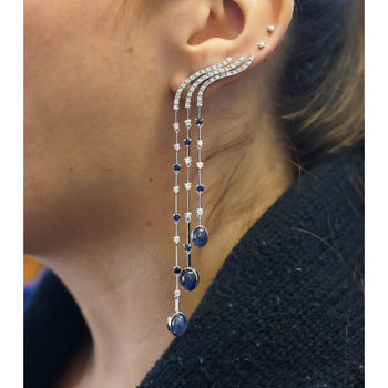 10 Carat Blue Sapphire & Diamond Dangle Drop Ear Climb Chandelier Earrings – Assay Jewelers