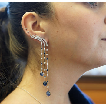 10 Carat Blue Sapphire & Diamond Dangle Drop Ear Climb Chandelier Earrings – Assay Jewelers
