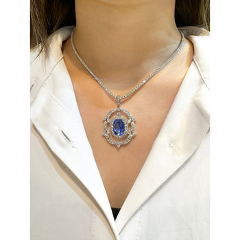 10.36 Carat Oval Cut No Heat Sri Lanka Blue Sapphire Drop Pendant Necklace – Assay Jewelers