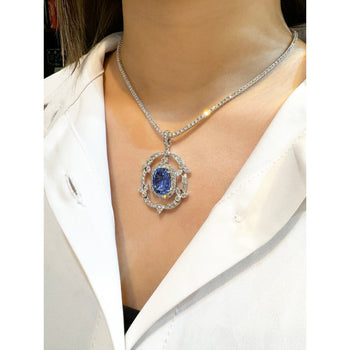 10.36 Carat Oval Cut No Heat Sri Lanka Blue Sapphire Drop Pendant Necklace – Assay Jewelers