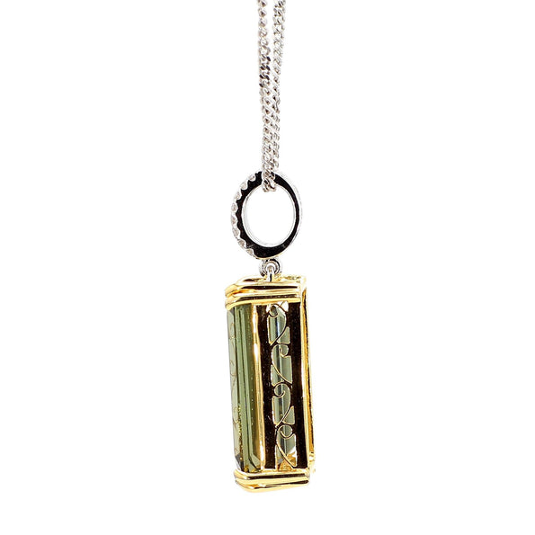 10.52 Carat Forrest Green Tourmaline Emerald Cut 18K Gold Pendant Necklace