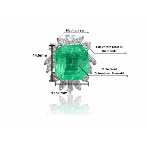 11.54 carat Colombian Emerald and Baguette Diamond Pendant in Platinum