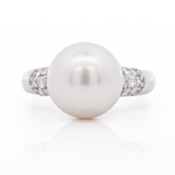 11.5mm White Pearl and Round Cut Diamond Accent Platinum Ring