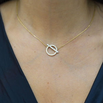 1/2 Carat Diamond Pave Circle & Bar Toggle 14K Yellow Gold Pendant Necklace – Assay Jewelers