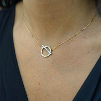 1/2 Carat Diamond Pave Circle & Bar Toggle 14K Yellow Gold Pendant Necklace – Assay Jewelers