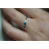 1/3 CTW Natural Blue and White Diamond Curved Mini Three Stone Ring in 14K White Gold