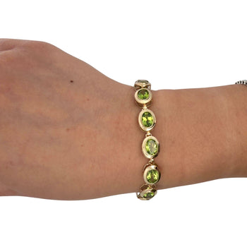 14 Carat Oval Bezel Set Peridot 14K Gold Link Bracelet 7" – Assay Jewelers
