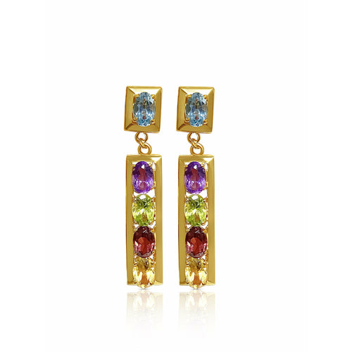 14K Gemstone Cluster Push-Back Earrings