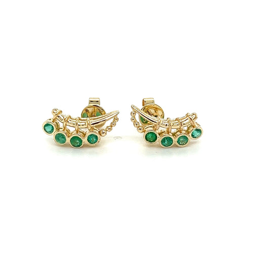 14K Gold Ear Climber Earrings With Emeralds