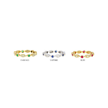 14K Gold Emerald and Lab Diamond Bezel Stacking 3MM Band Wave Ring – Assay Jewelers