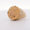 14K Gold Intaglio Zeus Coin Ribbed Band Signet Mens Ring