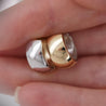 14K Gold Two Tone Thick Reversible Huggie Hoop Earrings