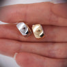 14K Gold Two Tone Thick Reversible Huggie Hoop Earrings