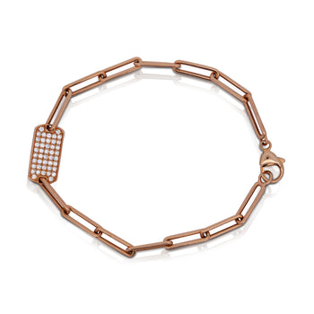 14K Rose Gold ID Tag Round Diamond Pave Cable Link Chain Bracelet – Assay Jewelers
