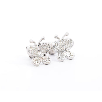 14K Solid White Gold Natural Diamond Cluster Butterfly Stud Earring – Assay Jewelers