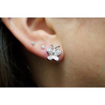 14K Solid White Gold Natural Diamond Cluster Butterfly Stud Earring – Assay Jewelers