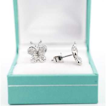 14K Solid White Gold Natural Diamond Cluster Butterfly Stud Earring – Assay Jewelers