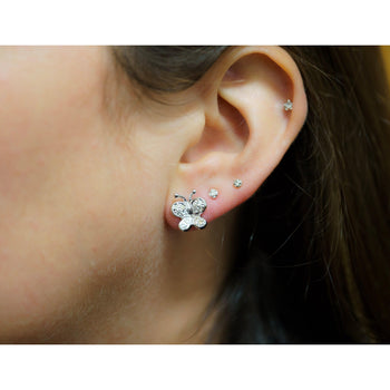 14K Solid White Gold Natural Diamond Cluster Butterfly Stud Earring – Assay Jewelers