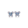 14K White Gold Butterfly Motif Blue & White Diamond Pave Stud Earring