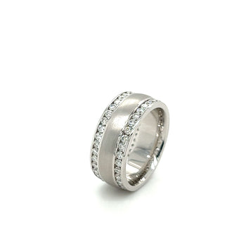 14K White Gold Double Row Diamond Band With Brushed Matte Finish Center – Assay Jewelers