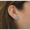 14K White Gold Flower Motif Blue and White Diamond Stud Earrings