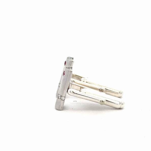 14K White Gold Ruby and Diamond Cufflinks