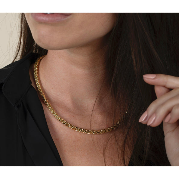 14K Yellow Gold Franco Spiga Link Necklace 4.8MM 18-20 Inches