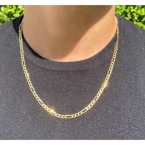 14K Yellow Gold Gold Figaro Chain Men's Necklace 19.5-24 Inches