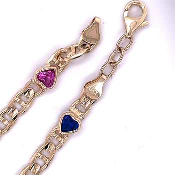 14K Yellow Gold Heart-Shape Multi Gemstone Charm Bracelet | Pink/Blue Sapphire, Peridot, Citrine, Ruby – Assay Jewelers